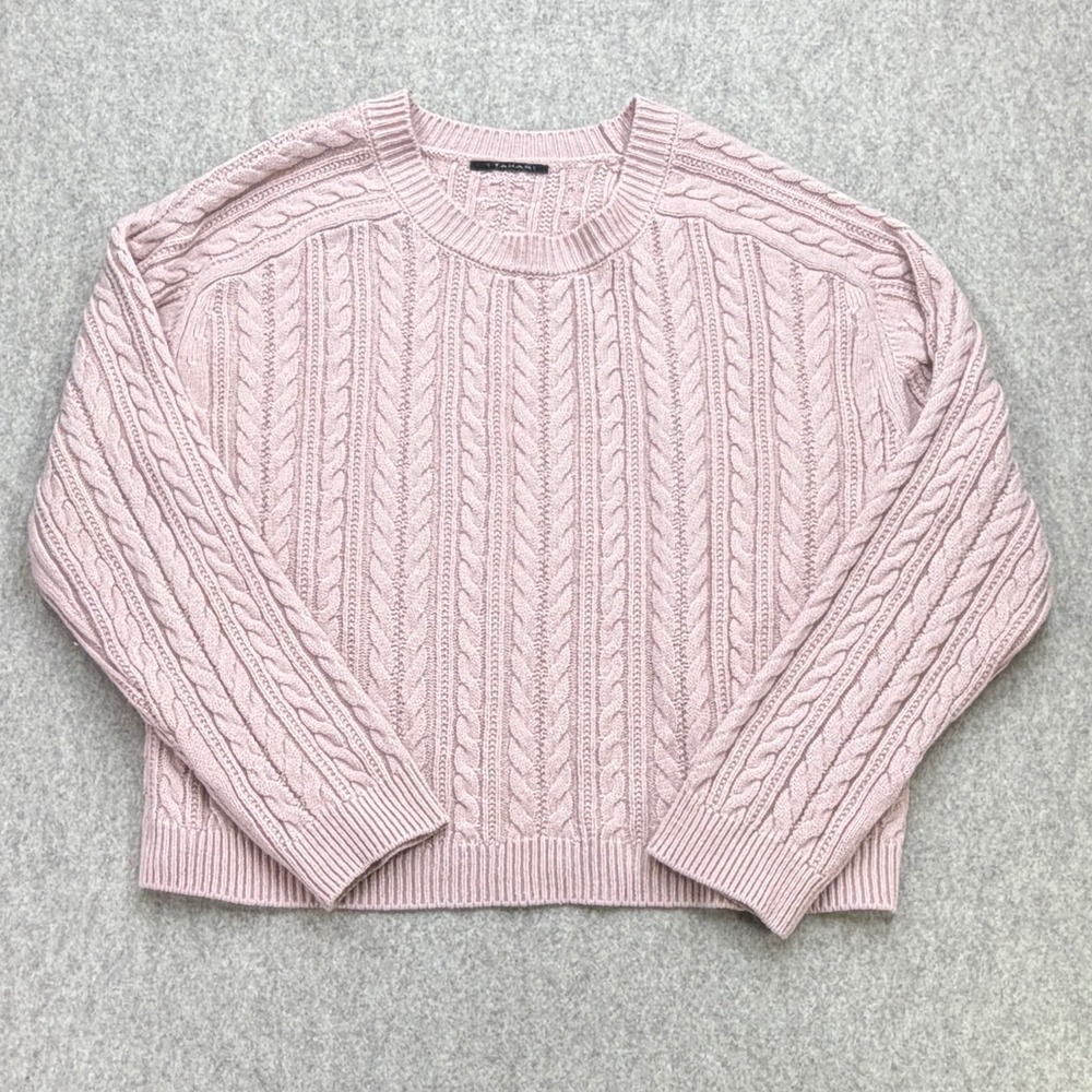 Tahari Cable Knit Sweater Pullover Womens M Pink Coquette Preppy Cozy